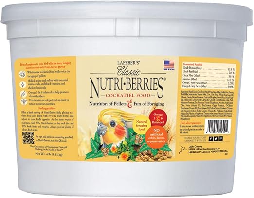 Nutri-Berries Classic Bird Food for Cockatiels – Non-GMO, Human-Grade Quality, 4 lb by Lafeber’s